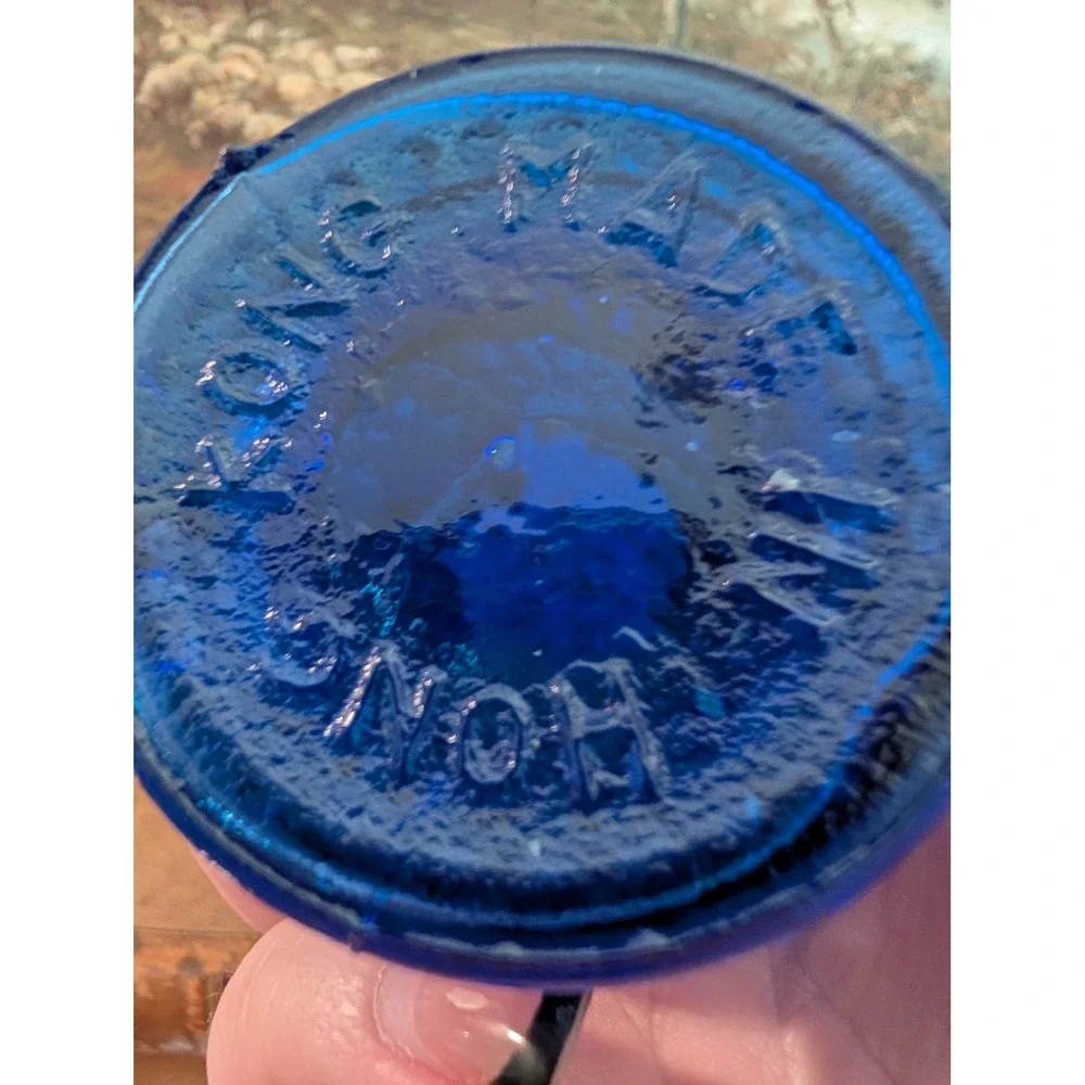 Vintage Cobalt Blue Glass Miniature Oil Lamp 8